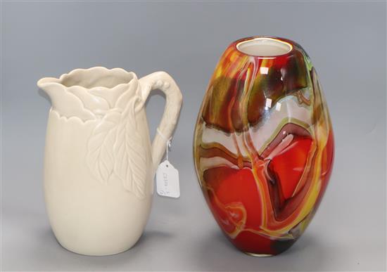 An Art glass vase and a Clarice Cliff jug
